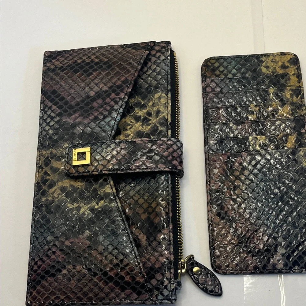 New LODIS Wallet Multi Credit Card Holder Reptile Leather Luxury Chic